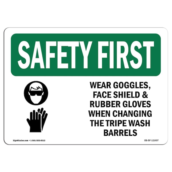 OSHA, Wear Goggles Face Shield And, 18in X 12in Alum, 18" W, 12" H, Landscape, OS-SF-A-1218-L-11007